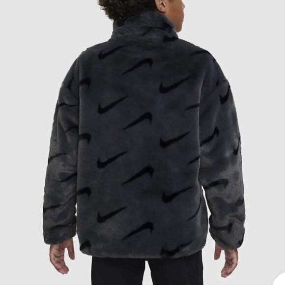 Nike Youth Girls Faux Fur Grey and Black Sherpa Soft Zip Up Jacket Size Large - Picture 2 of 9